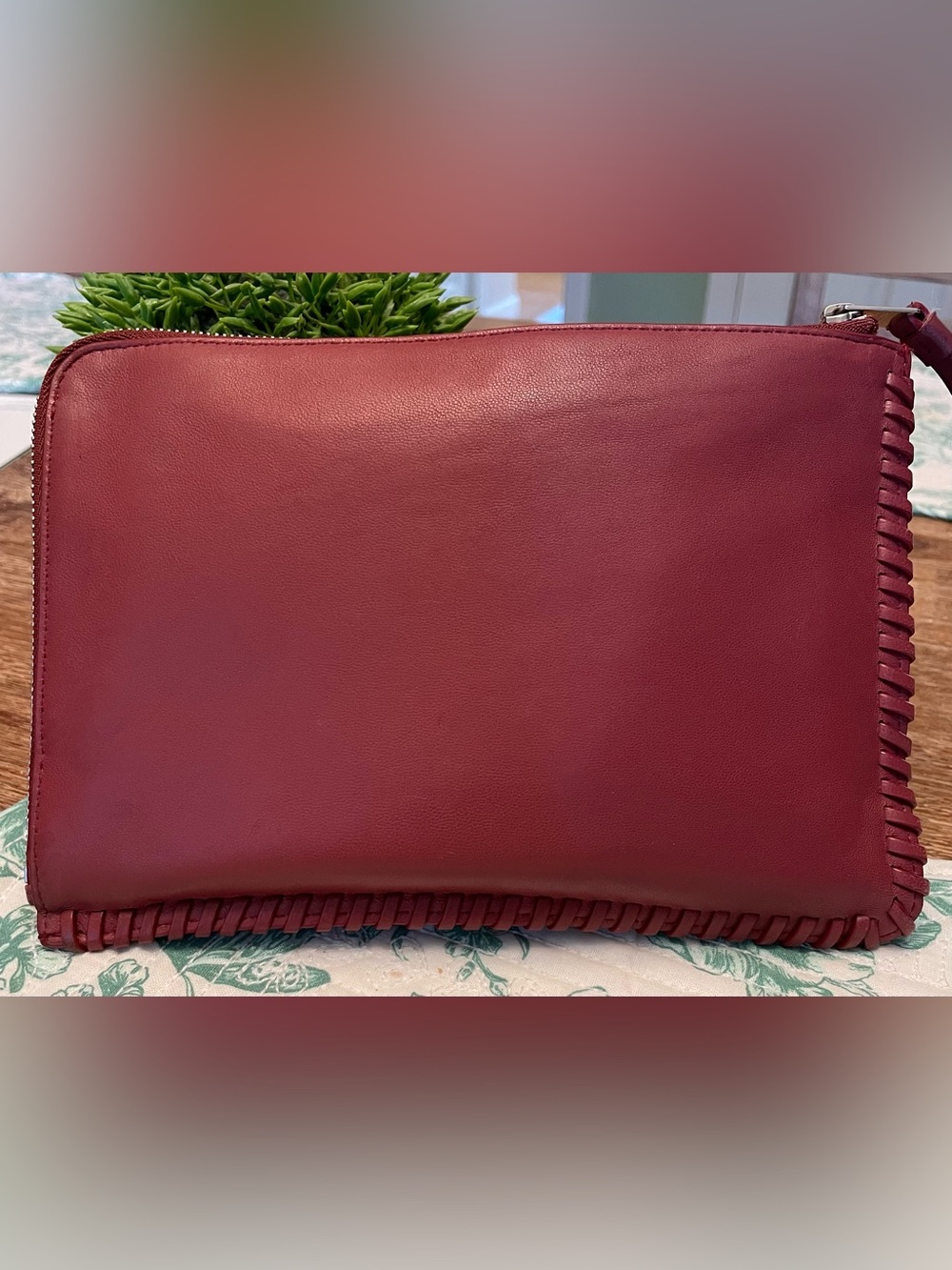 Allsaints Burgundy Leather Pouch - Picture 2 of 8